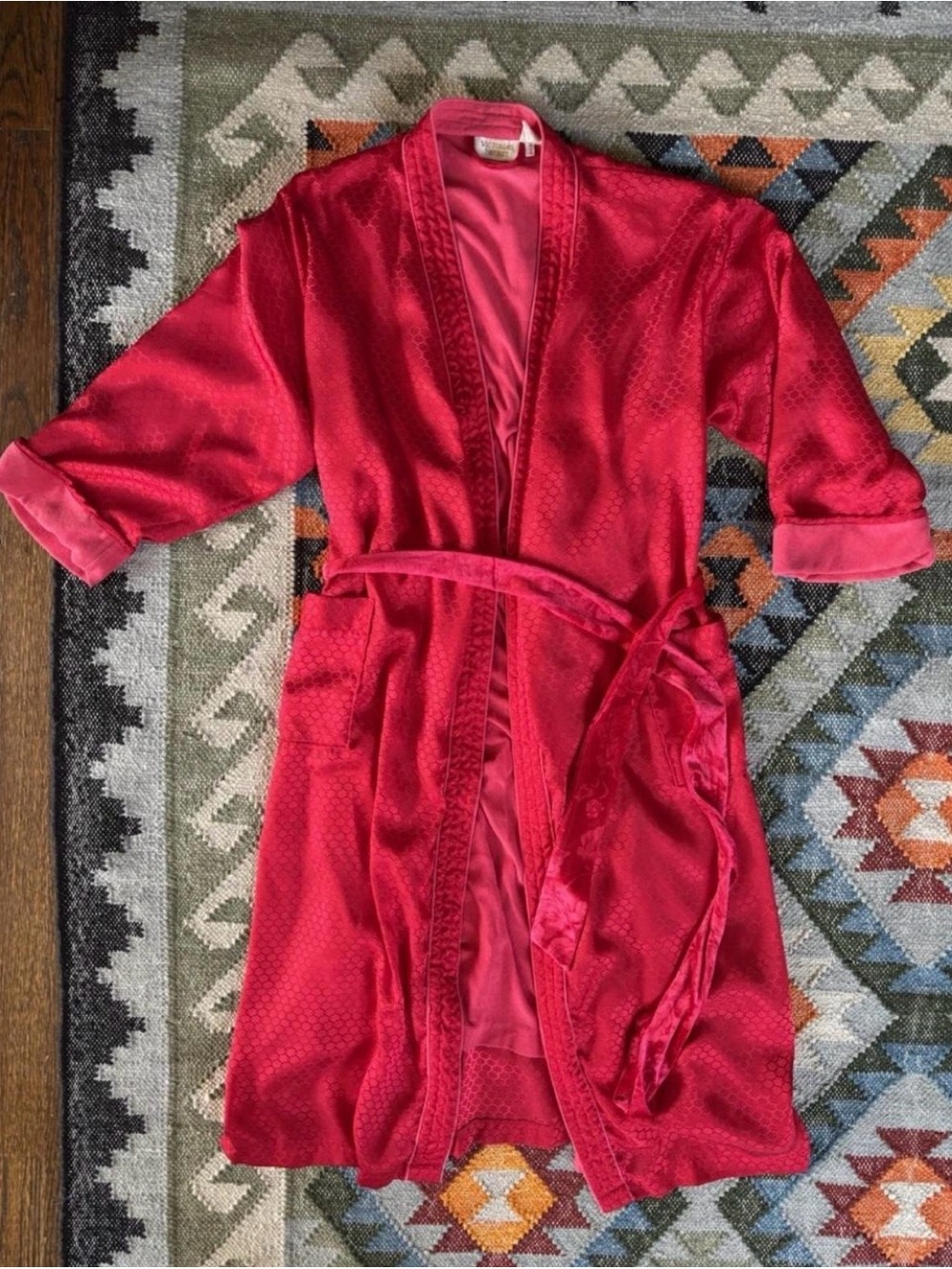 Victoria's Secret Robe Gold Label Terry Lined Satin Long Bathrobe S Vintage